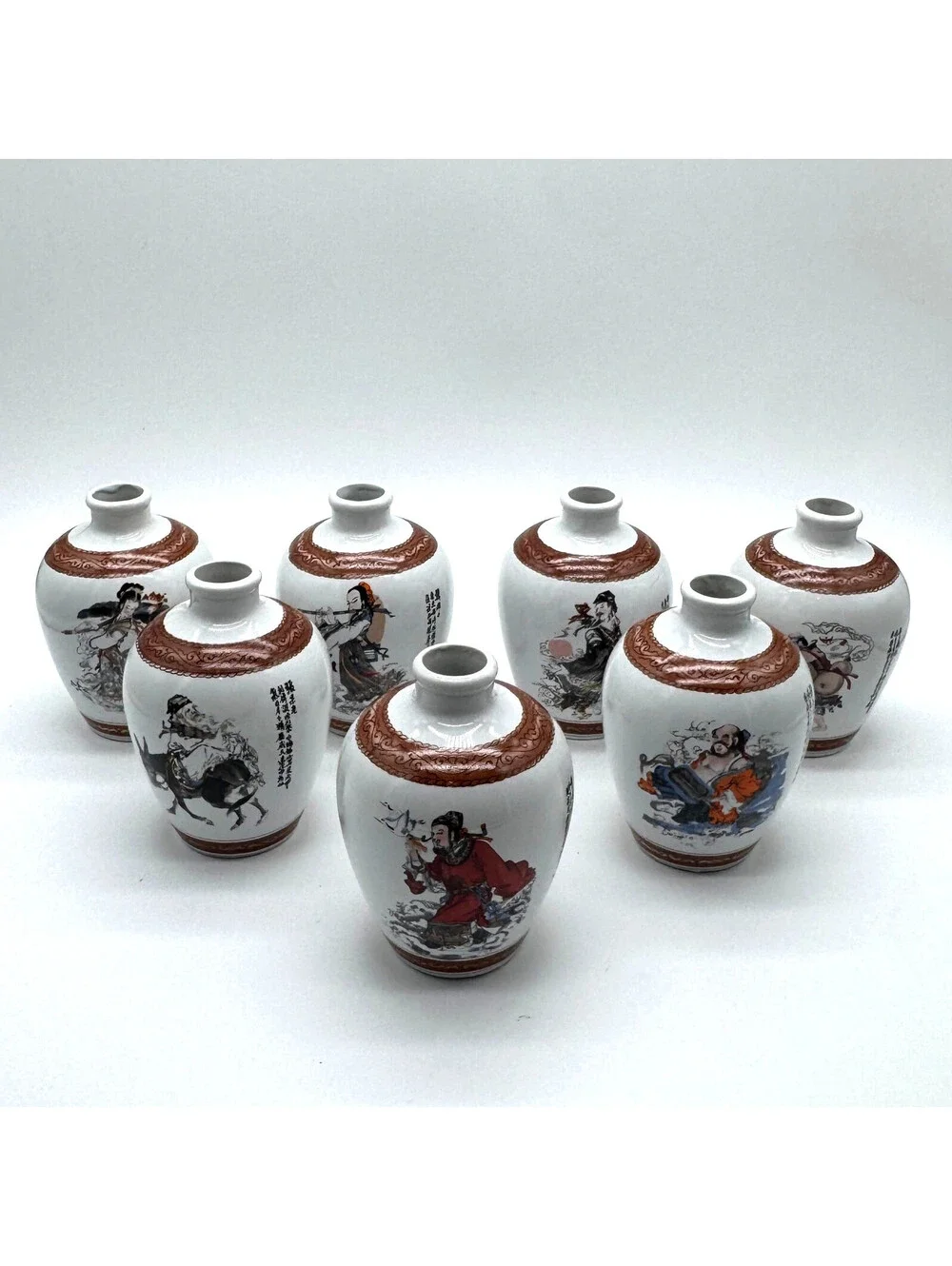 Vintage Taiwan Eight Immortals Porcelain Liquor Bottles Set 7/8 ROC - Beautiful